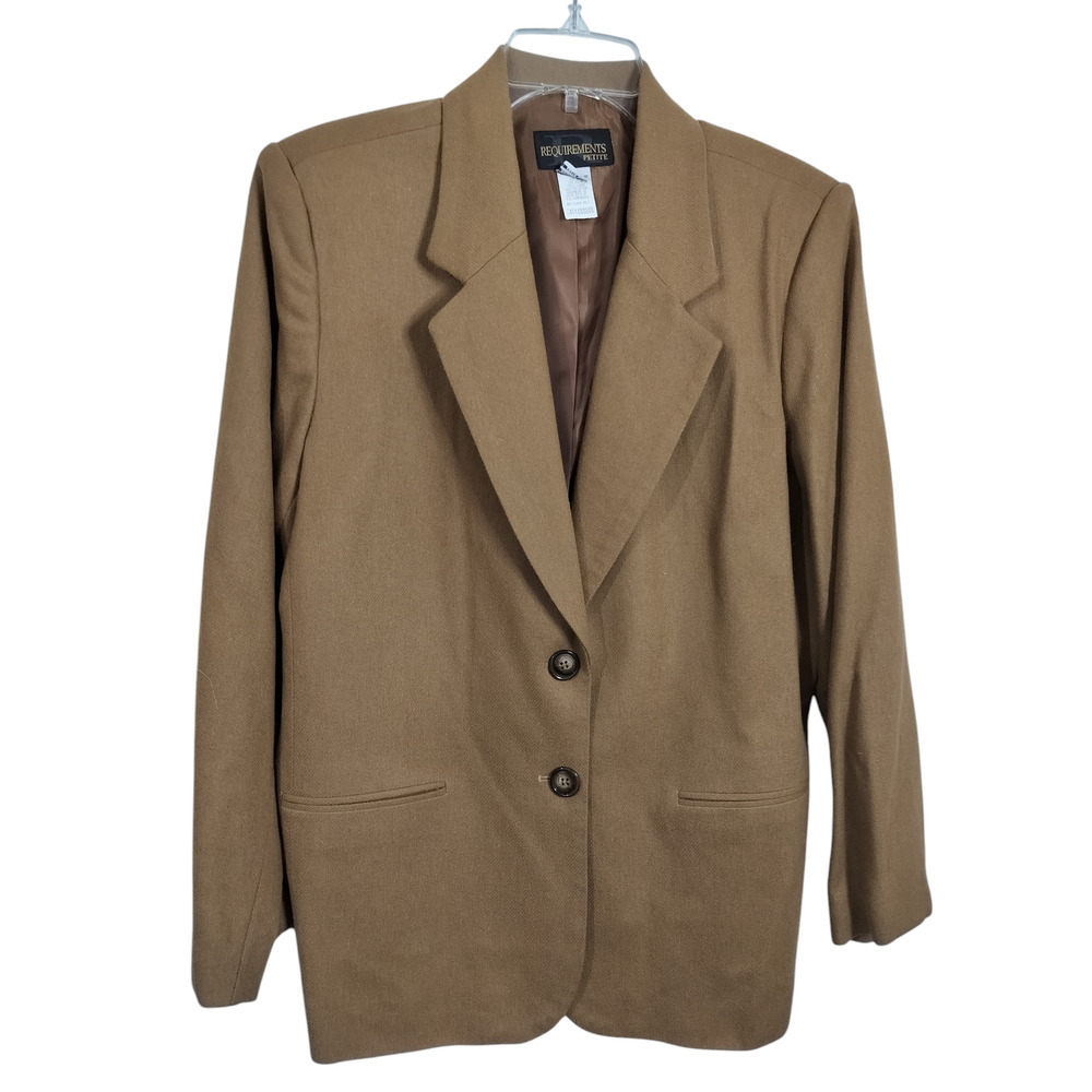 3194) Vintage Requirements Petite Camel wool Blend Two Buttons Blazer Size 14P